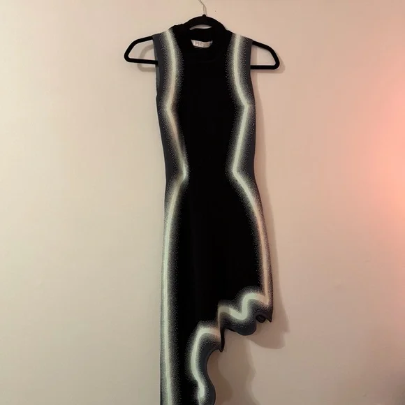 PH5 Wavy Asymmetrical Dress in Black & White - Picture 2 of 6